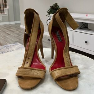 Charles Jourdan Tan and Red High Heel Sandals
